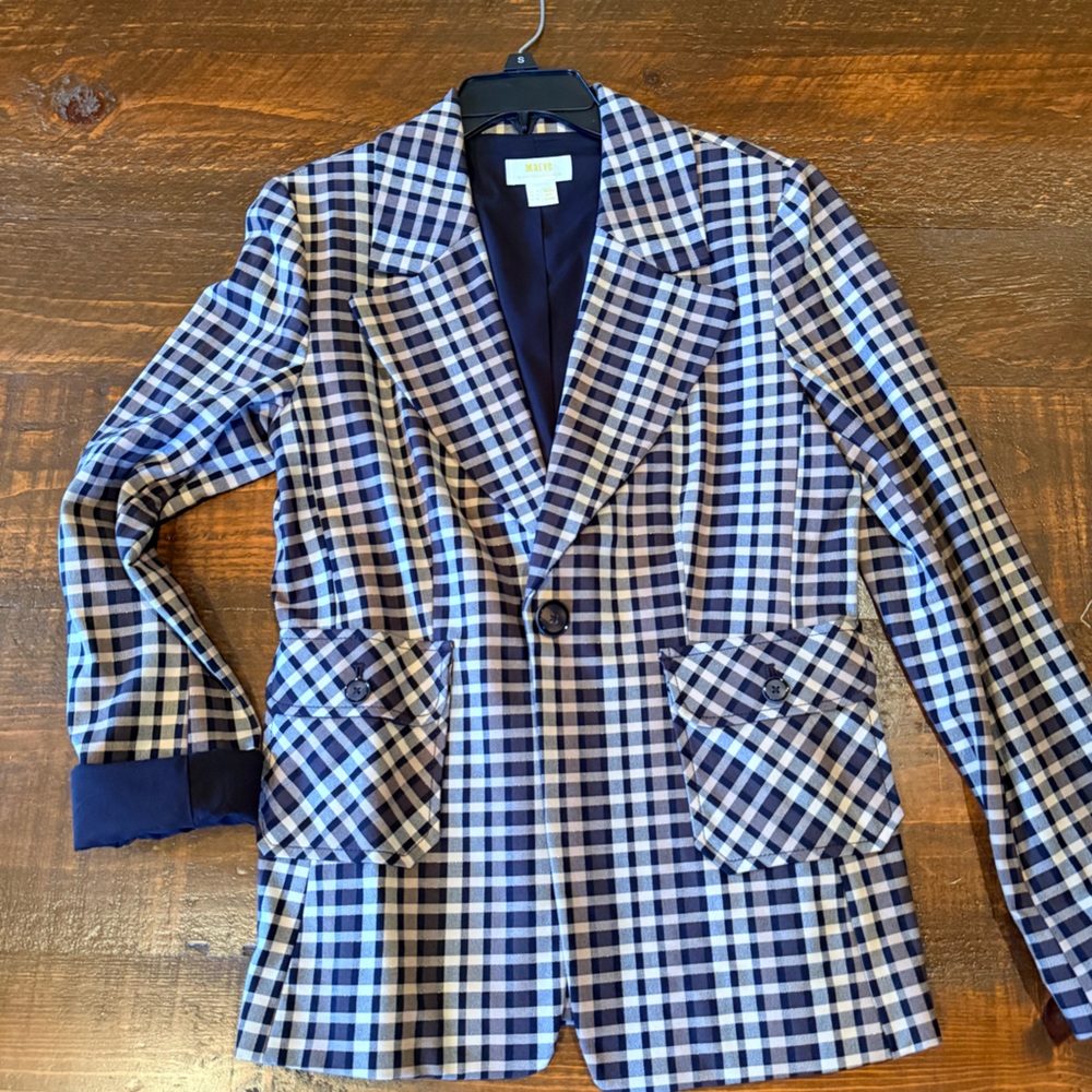 Anthropologie Maeve Plaid Black/Tan/cream/Gold Blazer